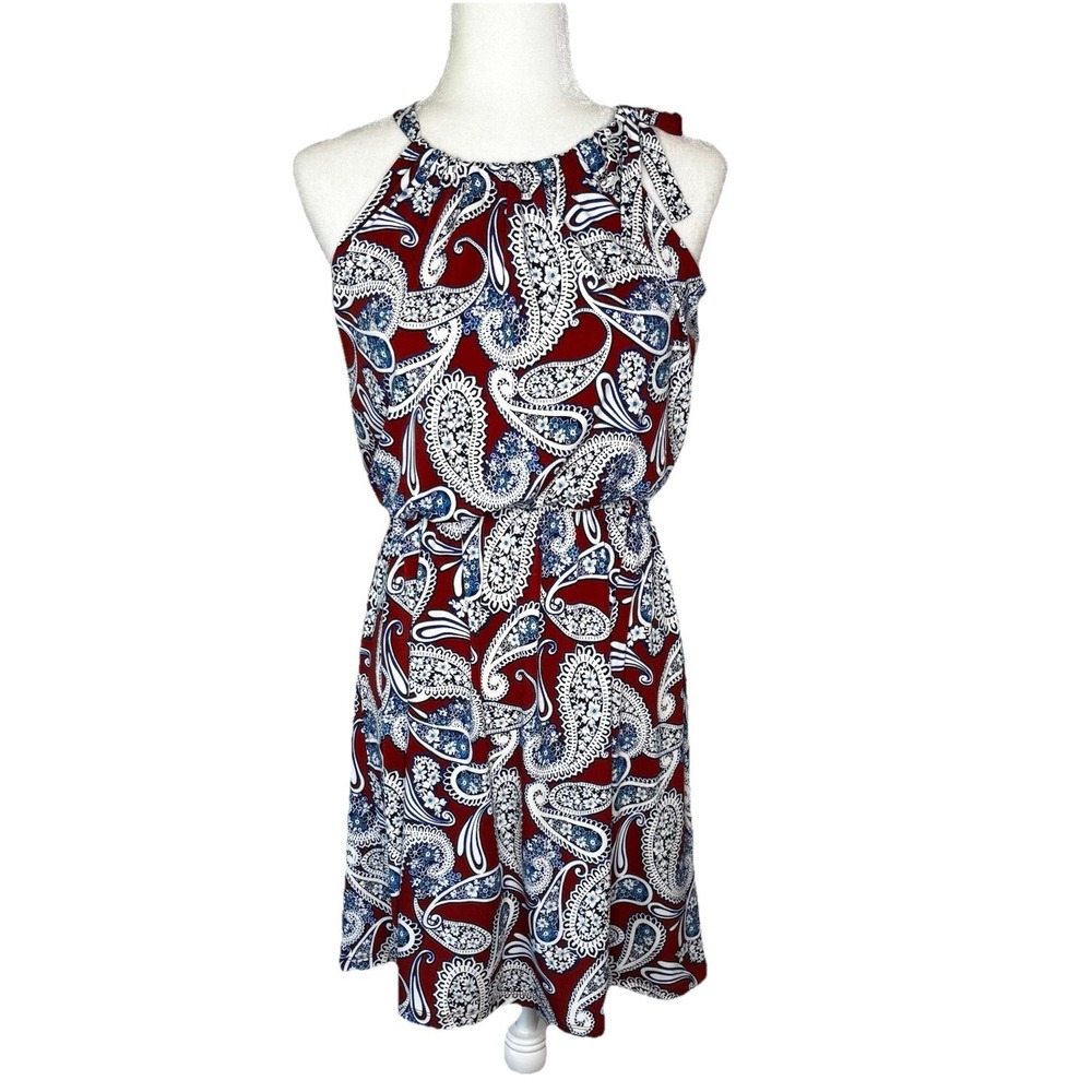 Banana Republic Dress Med Halter Brown Blue Sundress Paisley Boho Festival